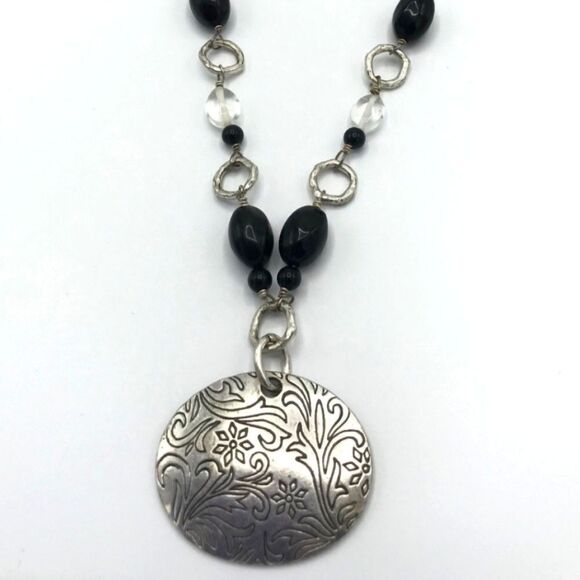 LIA SOPHIA Silver Tone Chain Large Carved Beads 15"-18" - Picture 1 of 12